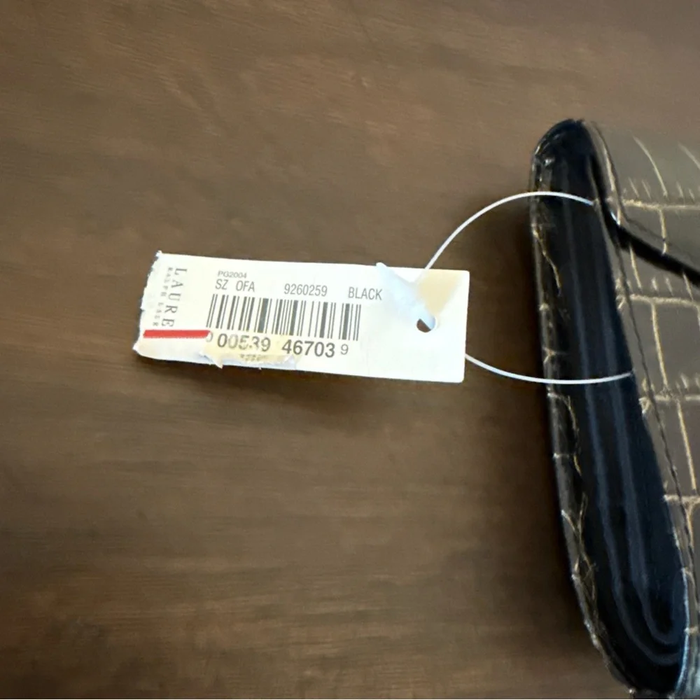 NWT Vintage Lauren Ralph Lauren Croc Embossed Wallet W Golden Hardware Black - Picture 3 of 8